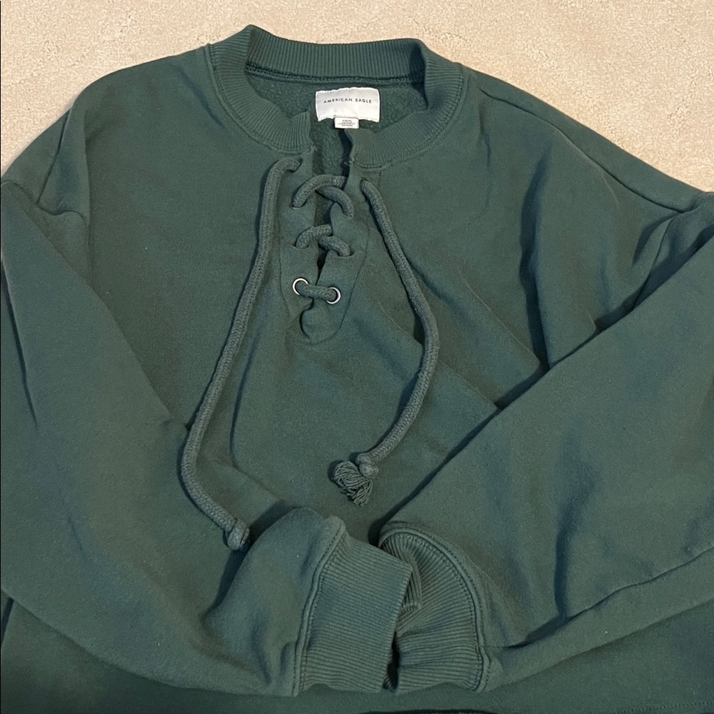 American Eagle Green Lace-Up Sweater